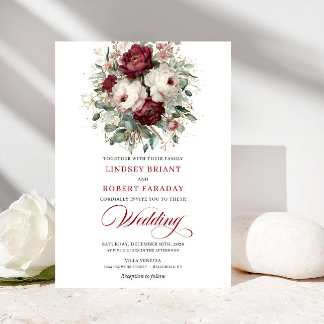 Convites Classic Burgundy White Watercolor Wedding Invite (Classic Burgundy White Watercolor Wedding Invitation)