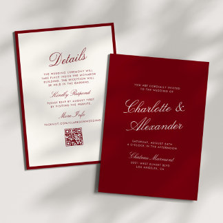 Convites Classic Calligraphy Deep Red Old Money Wedding