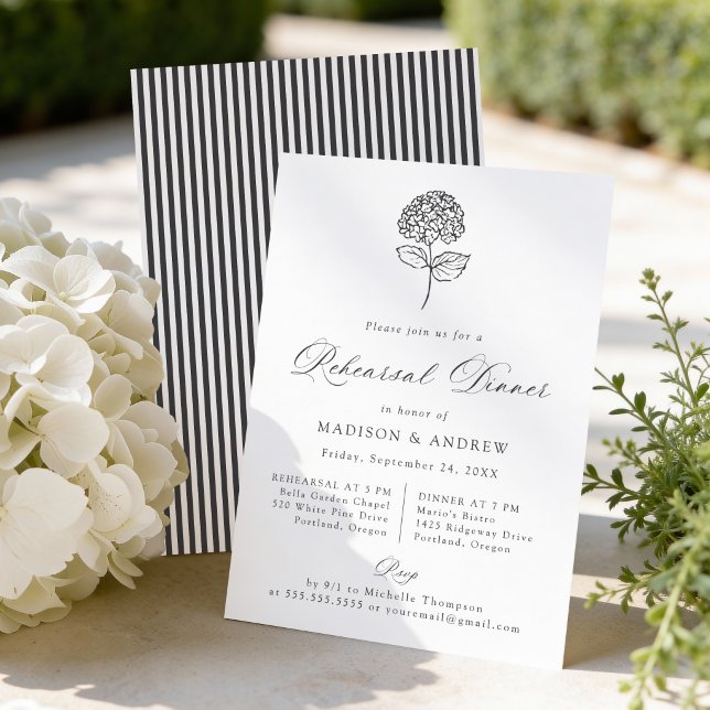 Convites Classic Charcoal Hydrangea Rehearsal Dinner (Criador carregado)
