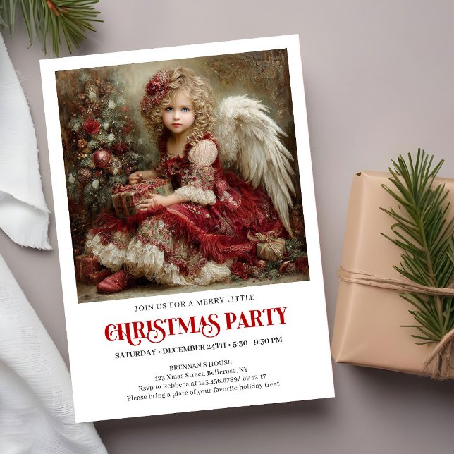 Convites Classic Christmas Angel Invitation Red Green Gold (Classic Christmas Angel Invitation Red Green Gold)
