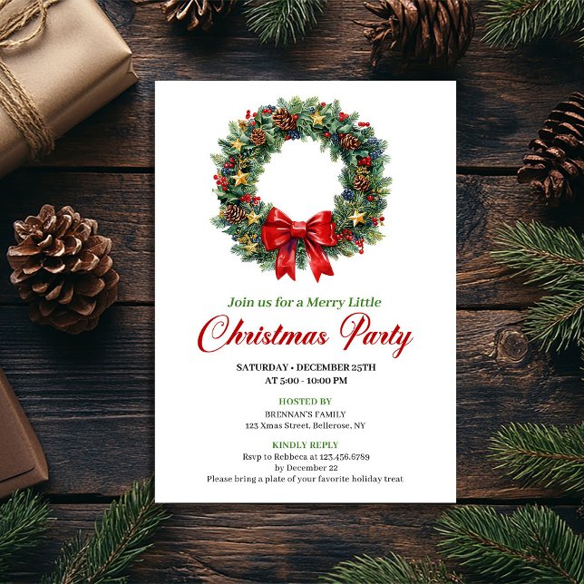 Convites Classic Christmas Wreath Party Editable Invite (Classic Christmas Wreath Party Editable Invite)