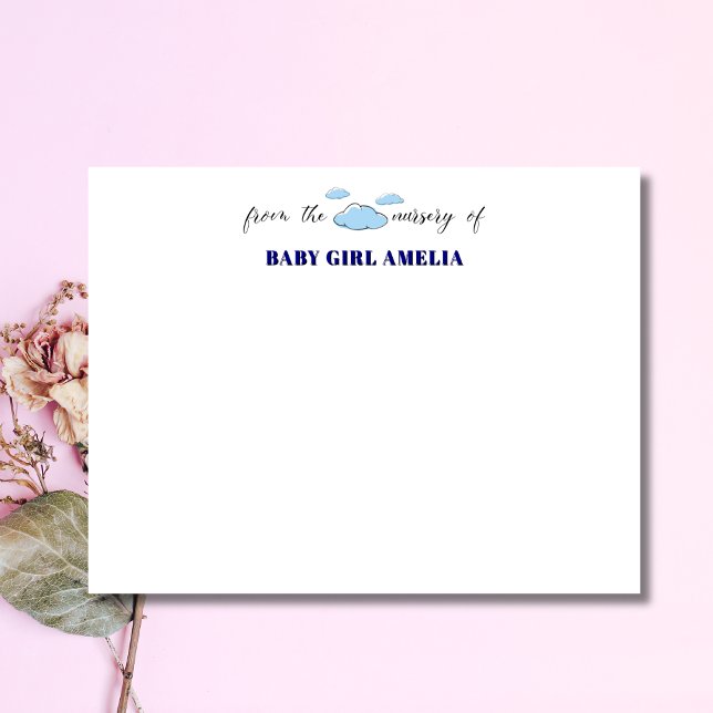 Convites Classic Clouds Navy Blue Name Nursery Note Card (Criador carregado)