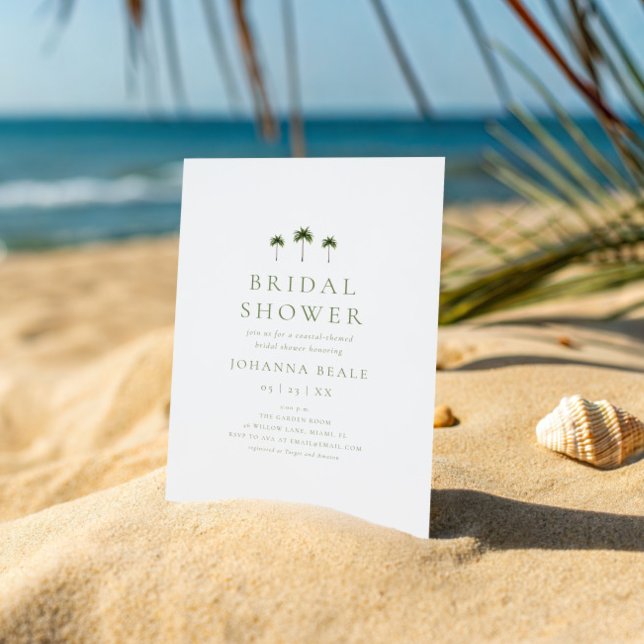 Convites Classic Coastal Minimal Palm Tree Bridal Shower (Criador carregado)