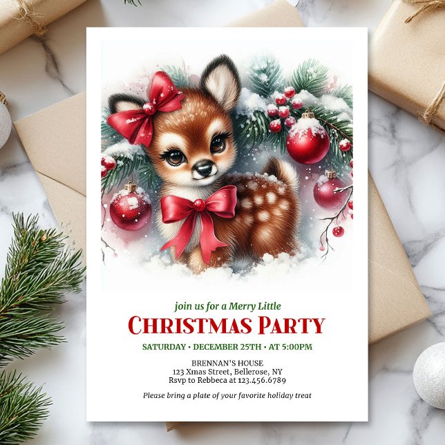 Convites Classic cozy fawn snowy forest scene Christmas  (Classic cozy fawn snowy forest scene Christmas invite

)