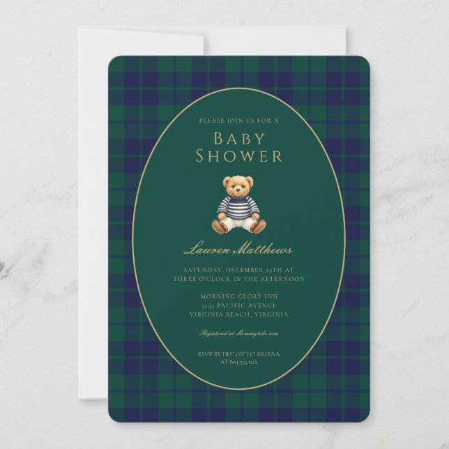 Convites Classic Dark Plaid Lauren Inspired Baby Shower  (Frente)