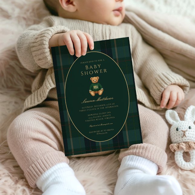 Convites Classic Dark Plaid Lauren Inspired Baby Shower  (Criador carregado)