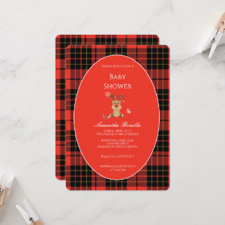 Convites Classic Dark Red Plaid Baby Shower Invitation