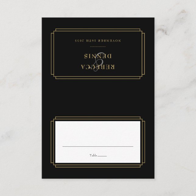 Convites Classic Deco Black and Gold Wedding Place Card (Frente)