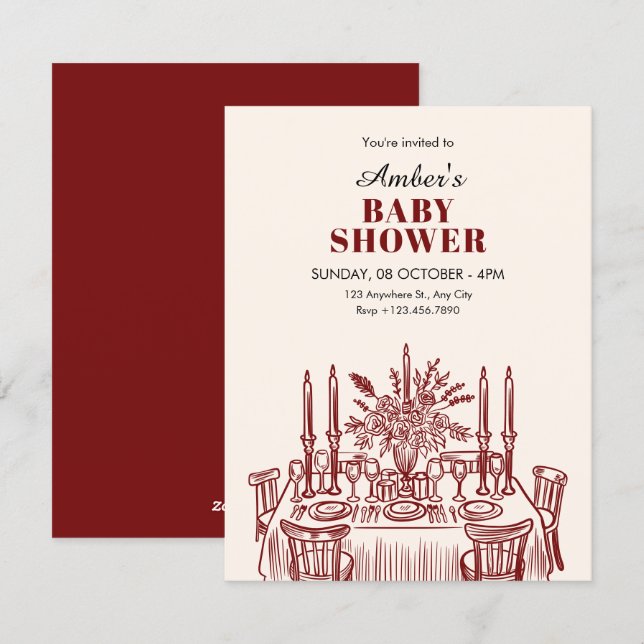 Convites Classic Dining table baby shower (Frente/Verso)