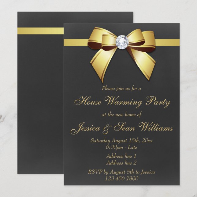 Convites Classic Dourado Arco House Warming Party (Frente/Verso)