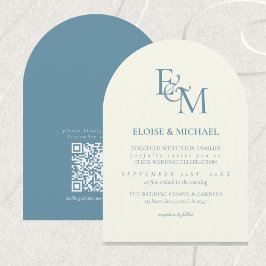 Convites Classic Dusty Blue Monogram Minimalist Wedding