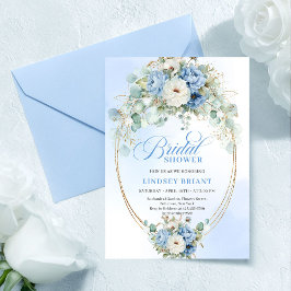 Convites Classic Dusty Blue Peony Gold Bridal Shower Invite