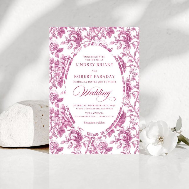 Convites Classic Dusty Pink Toile Floral Wedding Invitation (Classic Dusty Pink Toile Floral Wedding Invitation Art

)