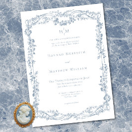 Convites Classic Elegant Blue Delicate Floral Frame Wedding