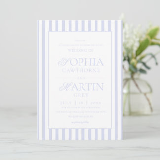Convites Classic Elegant Blue Striped Wedding 