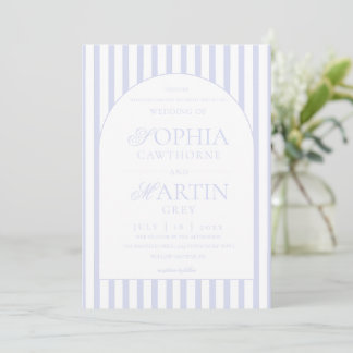 Convites Classic Elegant Blue Striped Wedding 