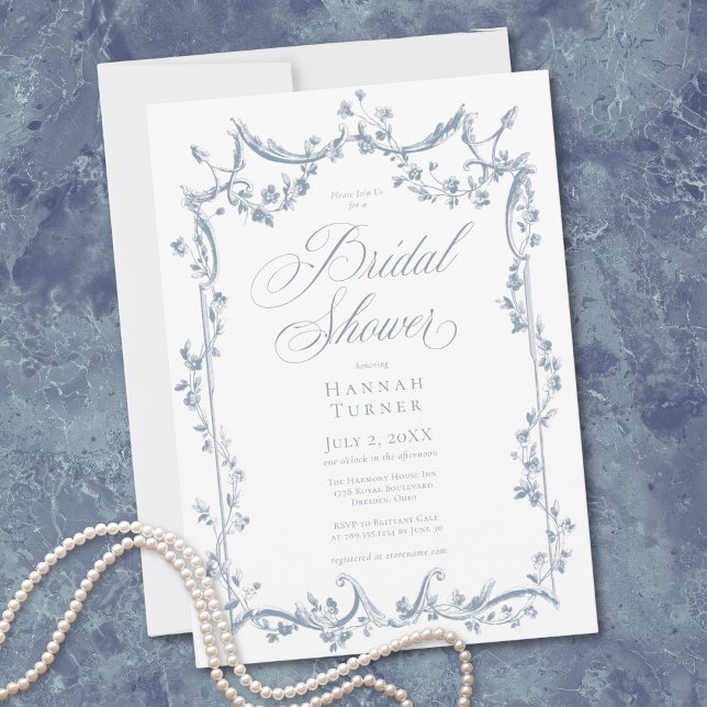 Convites Classic Elegant Dusty Blue Delicate Floral Shower (Classic Elegant Dusty Blue Delicate Floral Shower Invitation)