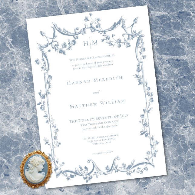 Convites Classic Elegant Dusty Blue Delicate Floral Wedding (Classic Elegant Dusty Blue Delicate Floral Wedding Invitation)