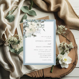 Convites Classic Elegant Dusty Blue Ivory Floral Wedding