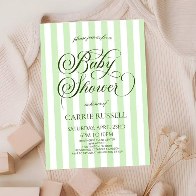 Convites Classic Elegant Green Stripes Baby Shower (Criador carregado)