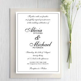 Convites Classic elegant script black and white wedding
