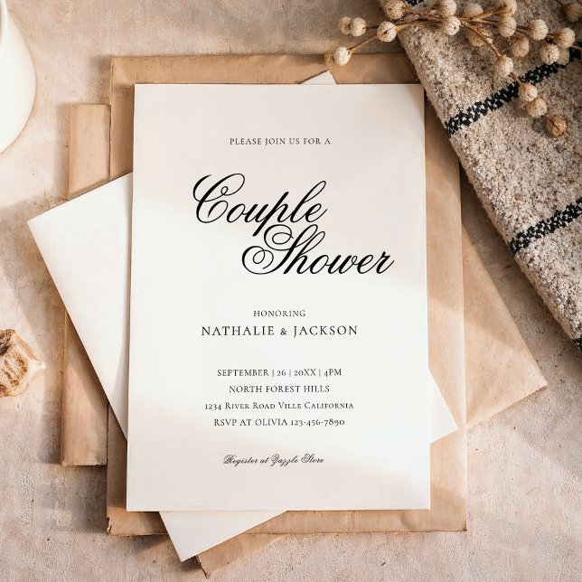 Convites Classic Elegant Script Couple Shower Invitation (Criador carregado)