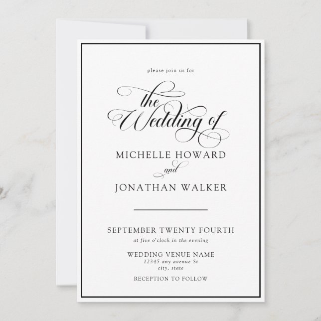 Convites Classic Elegant Script QR Code Wedding Invitation (Frente)