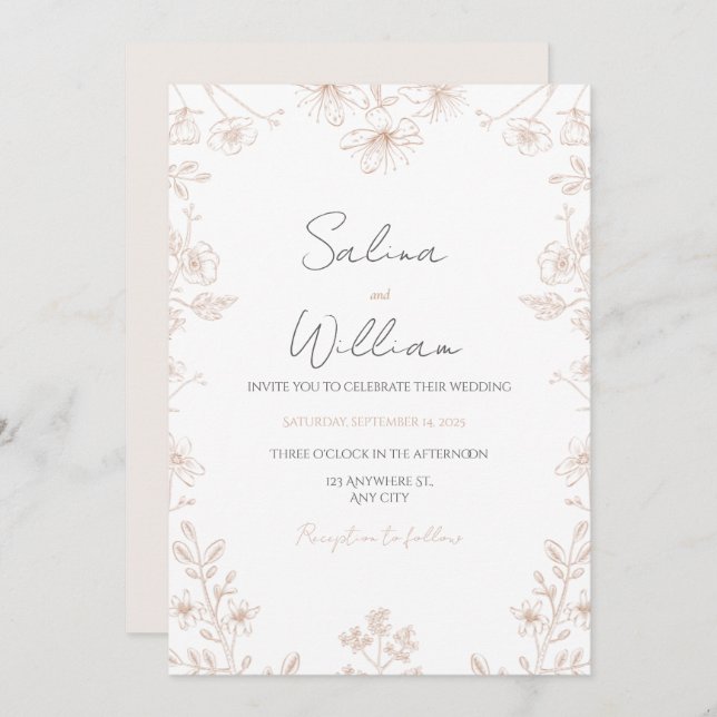Convites Classic Elegant Wedding Invitation | Timeless  (Frente/Verso)