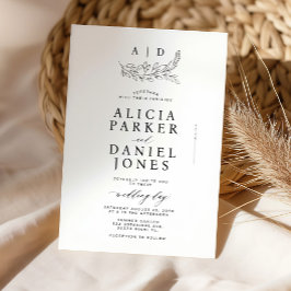 Convites Classic elegant white black monogram wedding