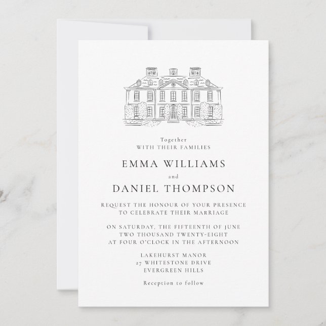 Convites Classic Estate Illustration Wedding Invitation (Frente)