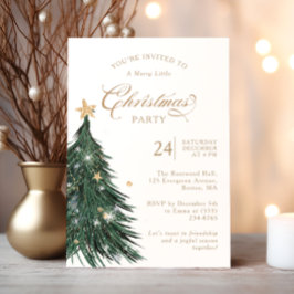 Convites Classic Evergreen Gold Christmas Party Invitation