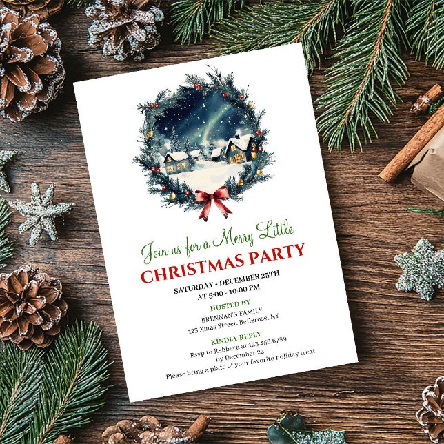Convites Classic Festive Winter Scene Holiday Invitation (Classic Festive Winter Scene Holiday Invitation)