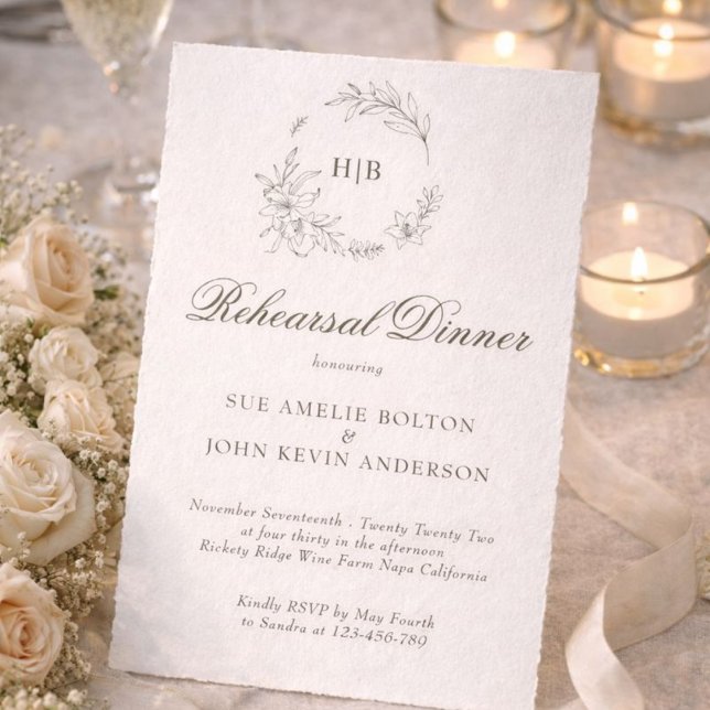 Convites Classic Floral Wreath Monogram Wedding (Criador carregado)