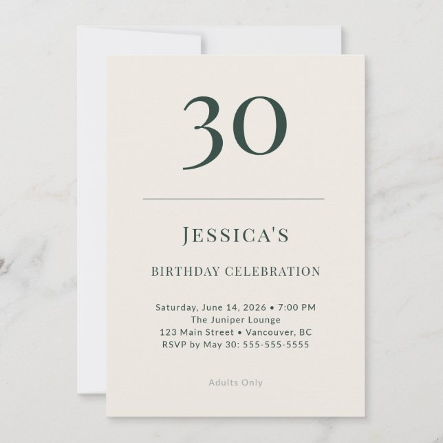 Convites Classic Forest & Linen 30th Birthday Celebration (Frente)