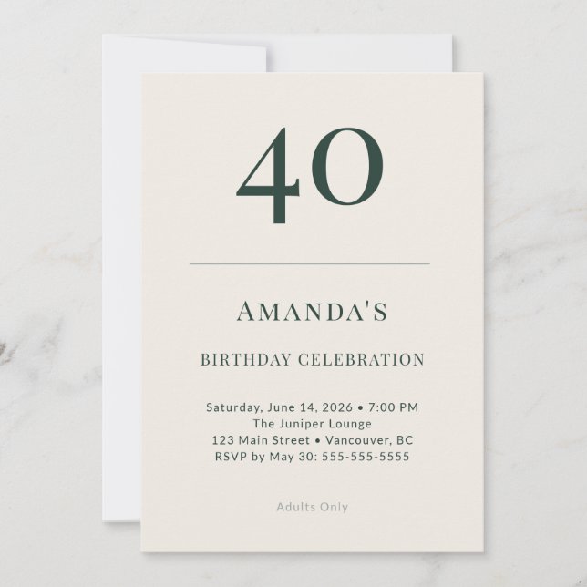 Convites Classic Forest & Linen 40th Birthday Celebration (Frente)