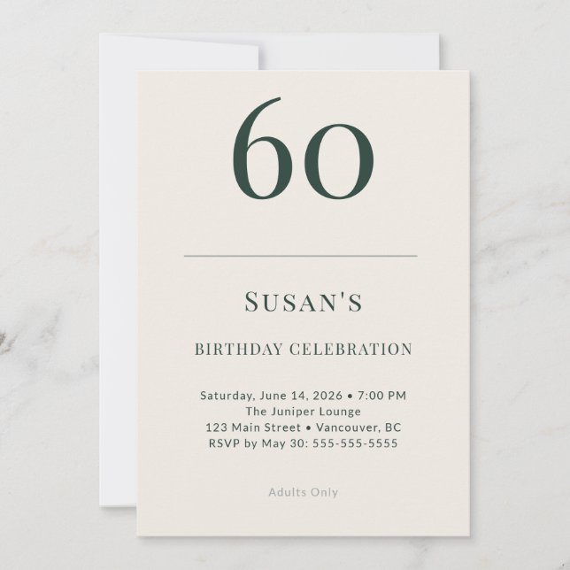 Convites Classic Forest & Linen 60th Birthday Celebration (Frente)