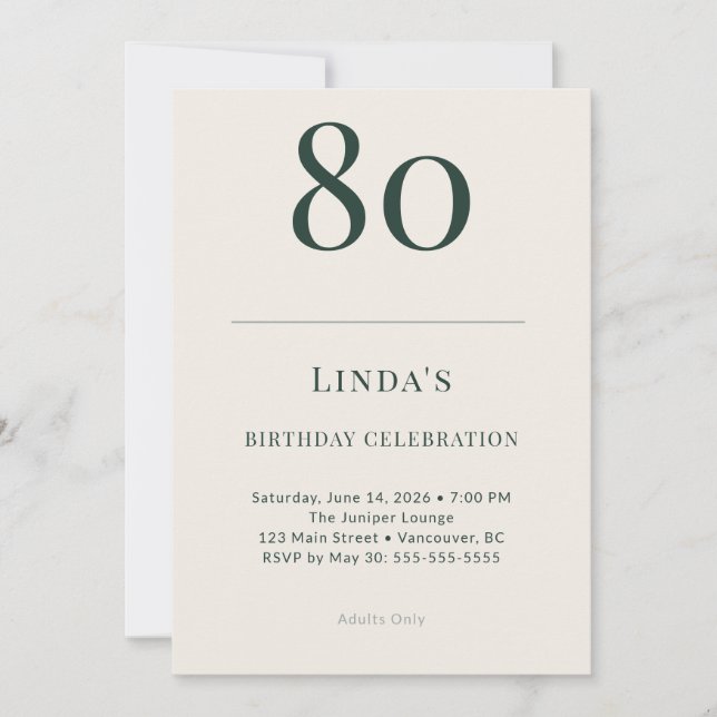 Convites Classic Forest & Linen 80th Birthday Celebration (Frente)