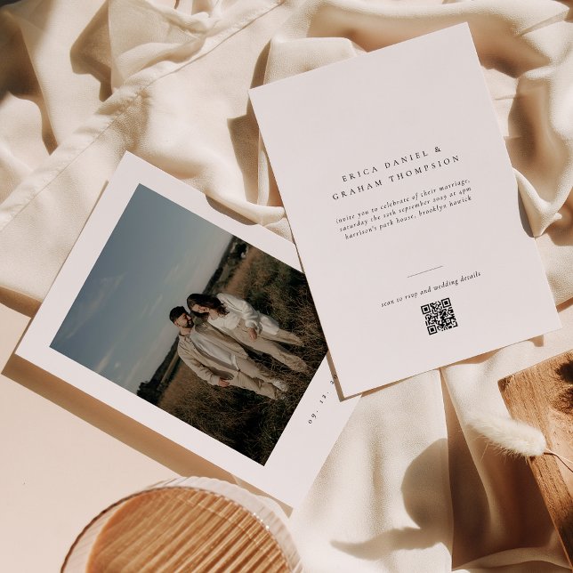 Convites Classic Formal QR Code Wedding Photo Invitation (Criador carregado)