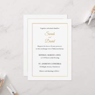 Convites Classic Formal Wedding Invitation. Gold Caligraphy
