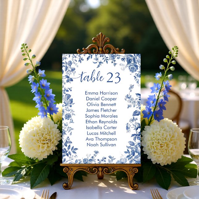 Convites Classic French Blue Toile Seating Chart Card (Classic French Blue Toile Seating Chart Card)