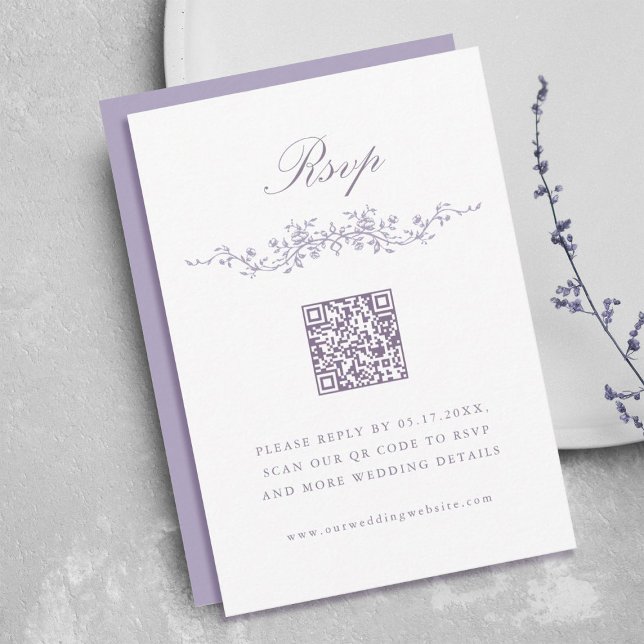 Convites Classic French Lavender Floral Border Wedding RSVP (Criador carregado)