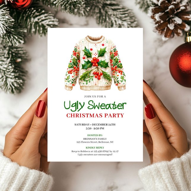 Convites Classic Funny Ugly Sweater Holiday Invite (Classic Funny Ugly Sweater Holiday Invite)