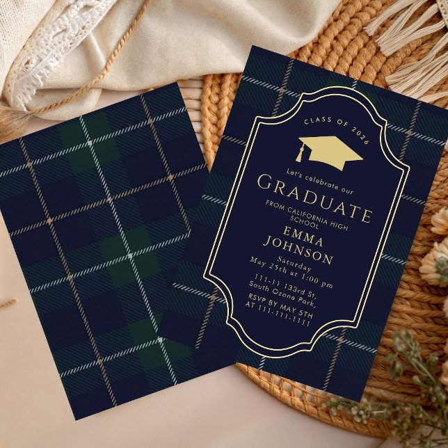 Convites Classic Gingham Graduation Party 2026 Invitation (Criador carregado)