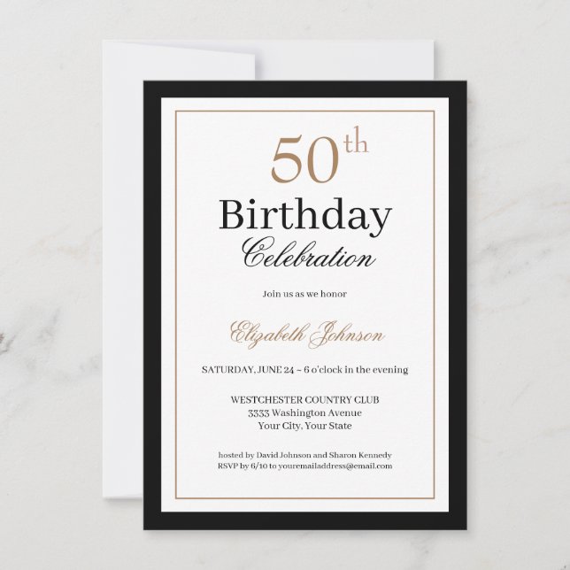 Convites Classic Gold Black 50th Birthday Party (Frente)