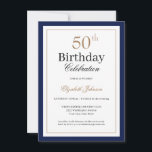 Convites Classic Gold Navy Blue 50th Birthday Party<br><div class="desc">Classic Gold Navy Blue 50th Birthday Party Invitation</div>