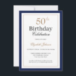 Convites Classic Gold Navy Blue 50th Birthday Party<br><div class="desc">Classic Gold Navy Blue 50th Birthday Party Invitation</div>