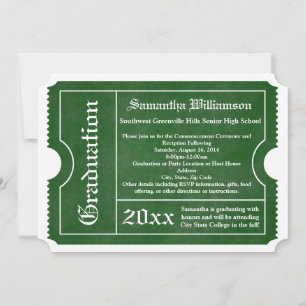 Convites Classic Green Graduation Ticket Invitations