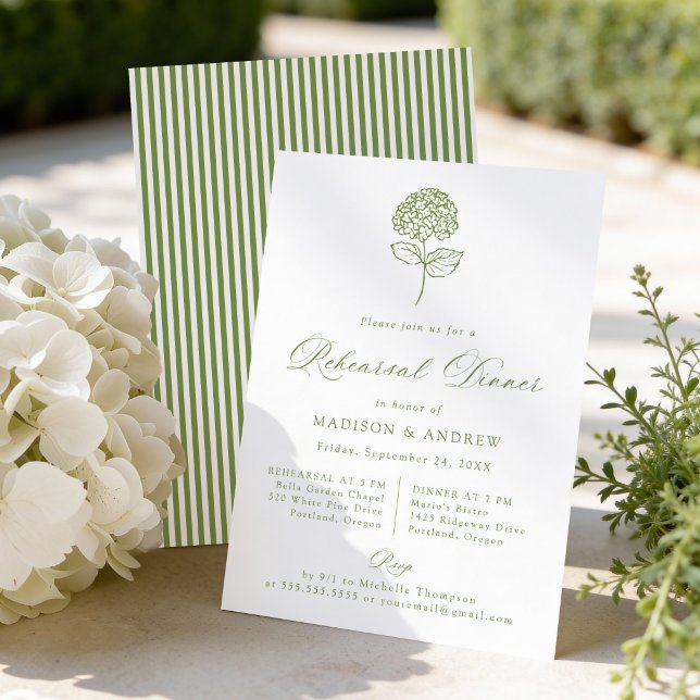 Convites Classic Green Hydrangea Wedding Rehearsal Dinner (Criador carregado)