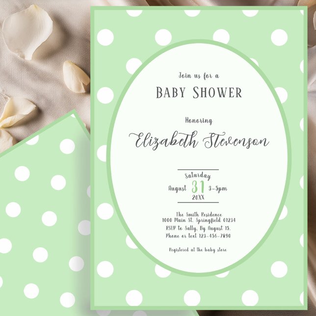 Convites Classic Green Polka Dots Baby Shower (Criador carregado)