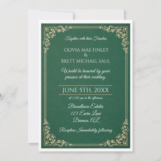 Convites Classic Green! Simplistic Wedding invitation (Frente)